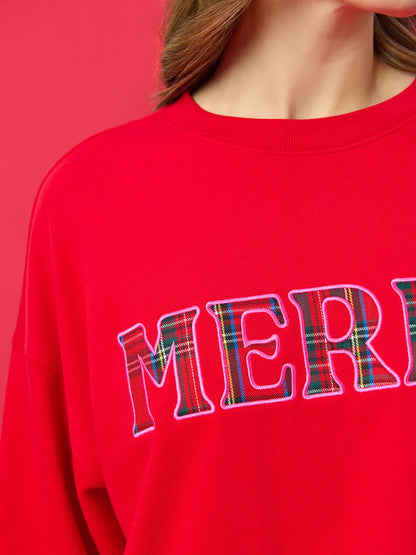 Plaid Merry Relaxed Sweatshirt - Red