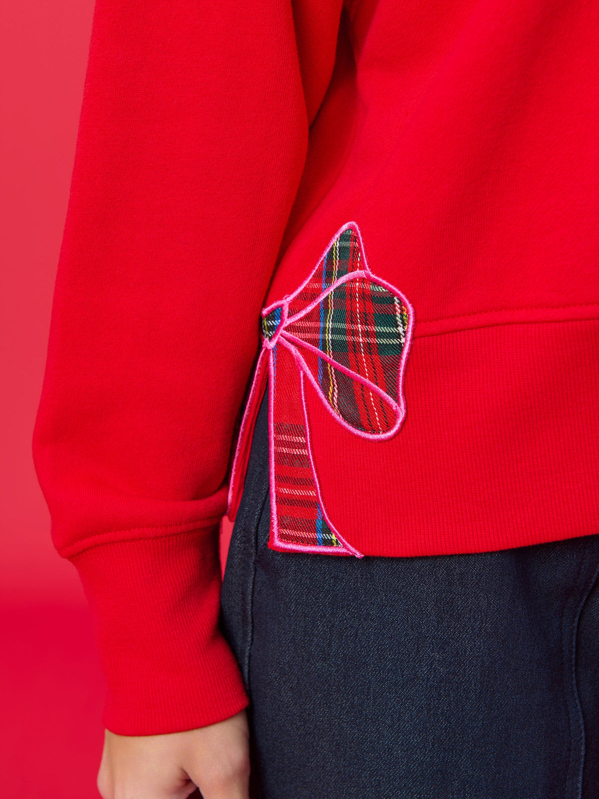 Plaid Merry Relaxed Sweatshirt - Red