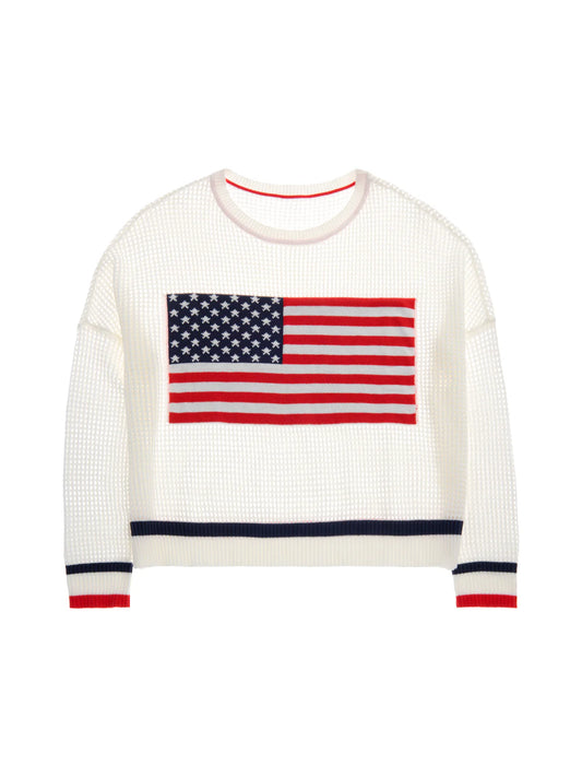 American Flag Mesh Sweater, White