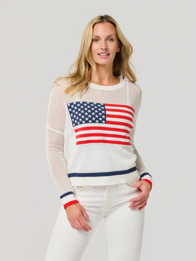 American Flag Mesh Sweater, White