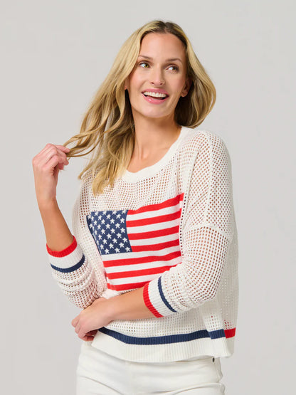 American Flag Mesh Sweater, White