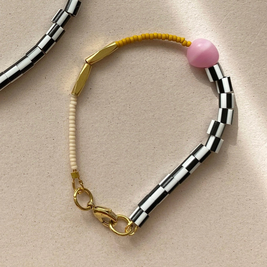 Colourful Beaded Dot Bracelet - Mustard and Sand
