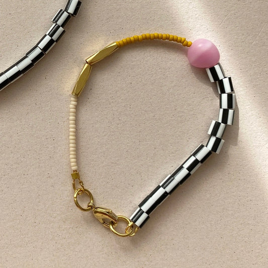 Colourful Beaded Dot Bracelet - Mustard and Sand