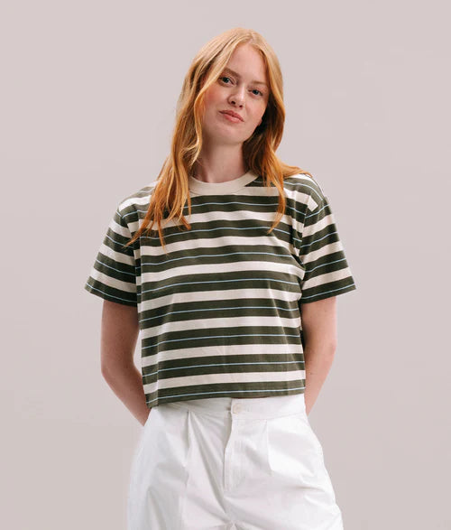 Recycled Stripe Tee - Surplus Green