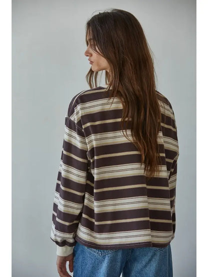 Cotton Striped L/S Top - Cream/Brown