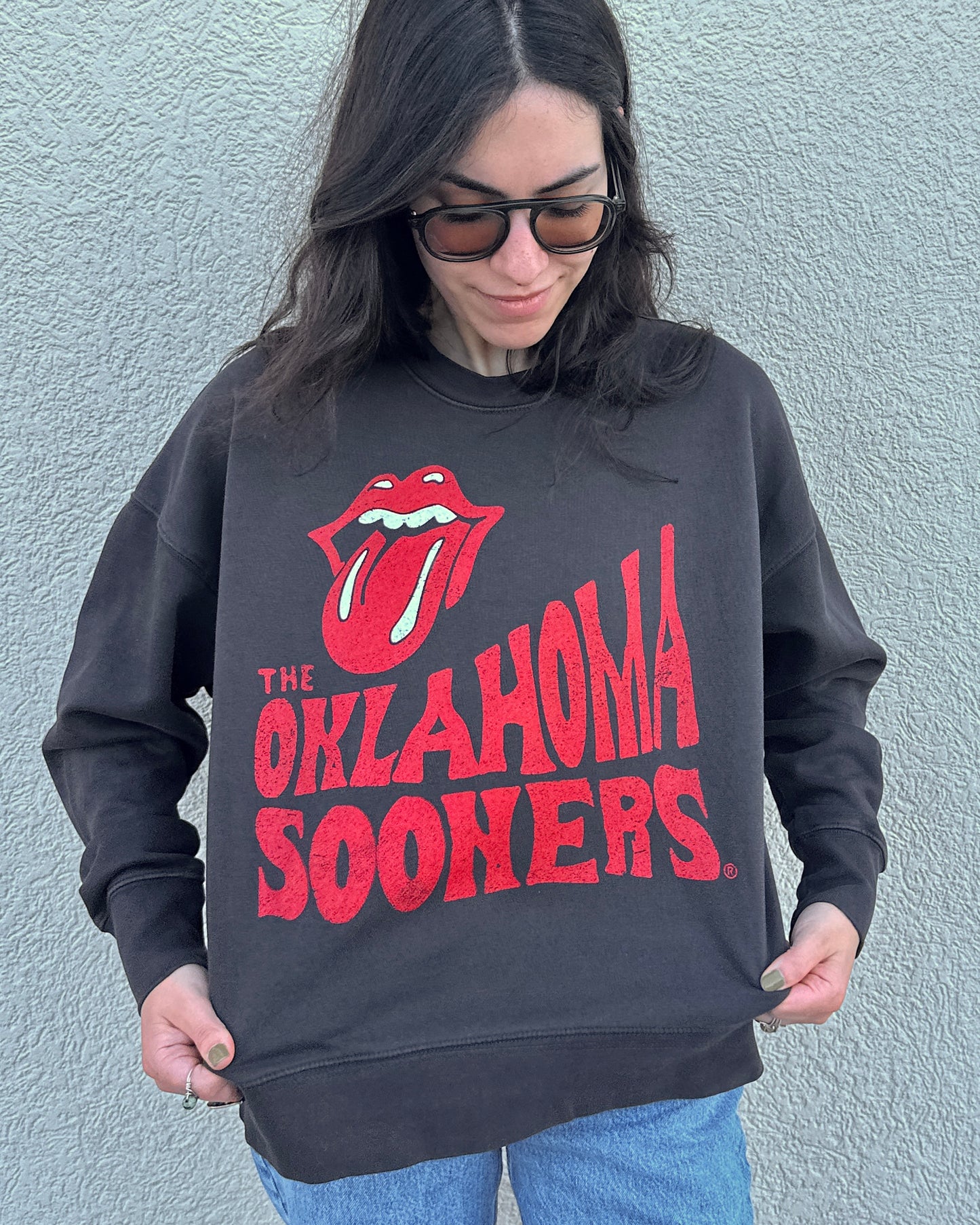 Rolling Stones OU Sooners Dazed Black Oversized Crew Sweatshirt