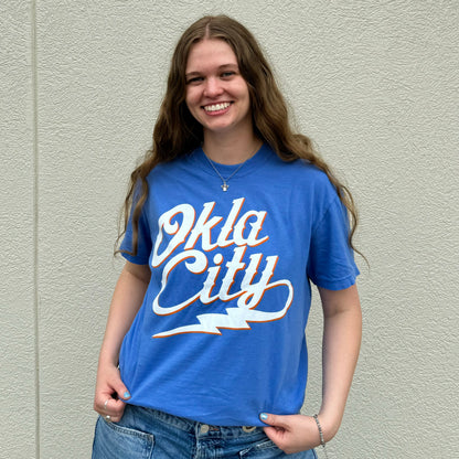 Okla City  Bolt Script Tee - Mystic Blue
