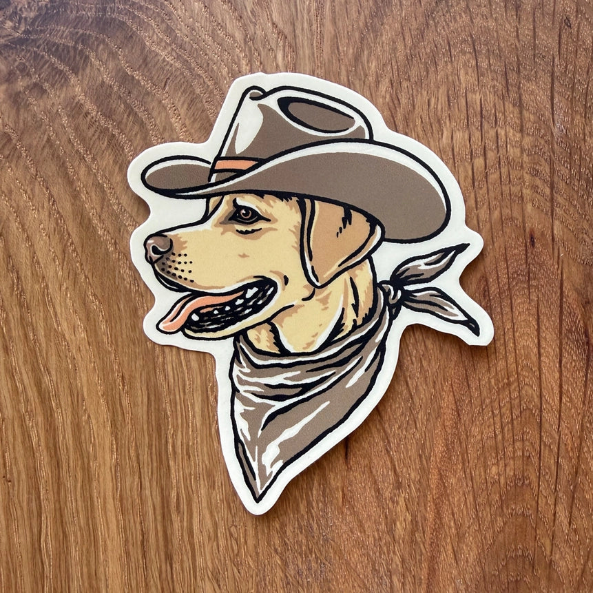 Golden Lab Cowdog - Vinyl Cowboy Dog Sticker 3"