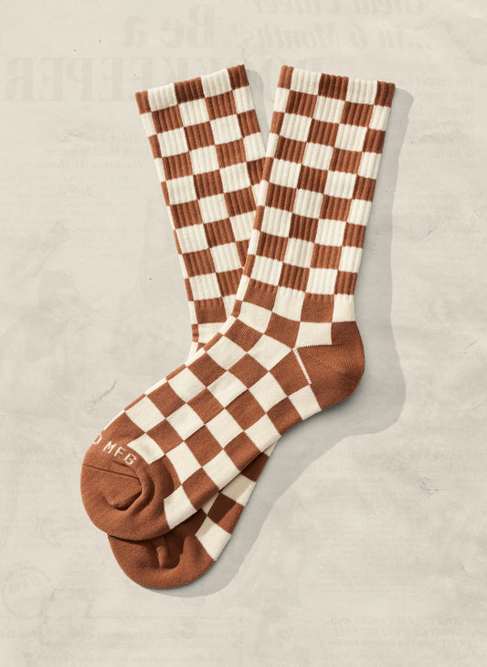 Kids Checkerboard Crew Socks - Rust/Cream