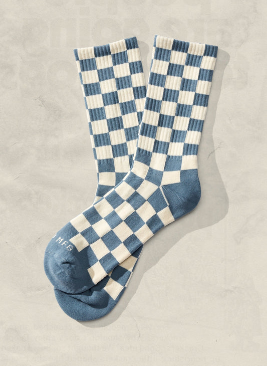 Kids Checkerboard Crew Socks - Slate/Cream