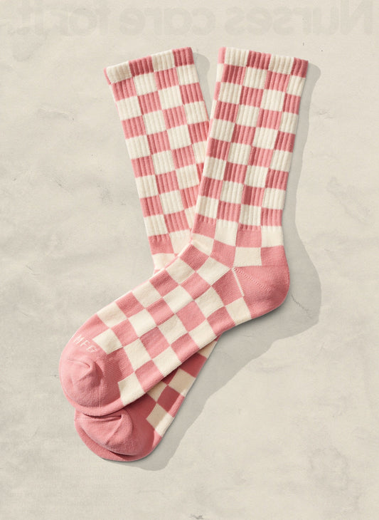 Kids Checkerboard Crew Socks - Blush/Cream