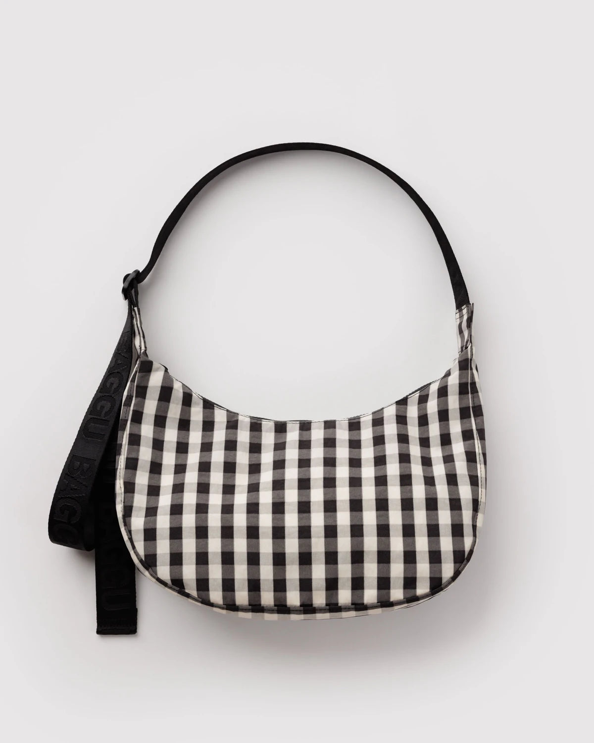 Medium Nylon Crescent Bag - Black & Cream Gingham