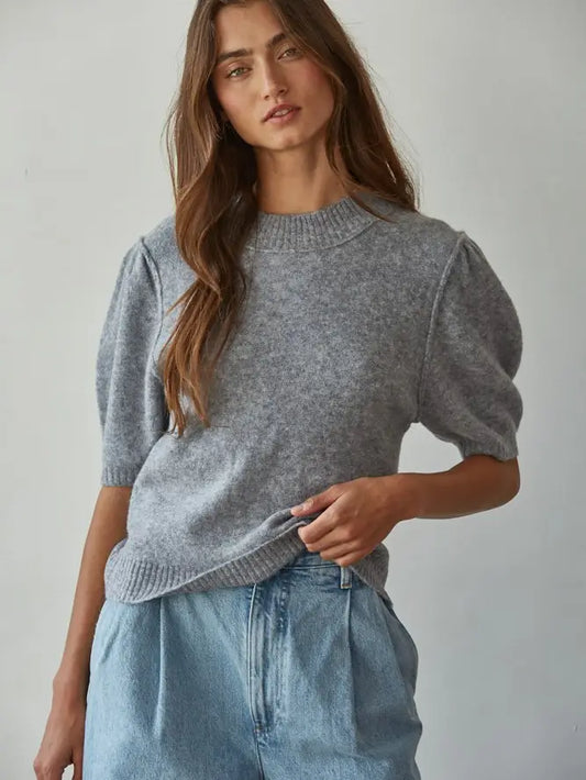 Knit Sweater S/S Top - Heather Grey
