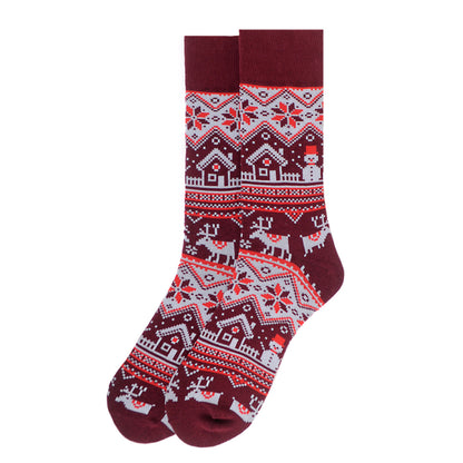 Vintage Winter Pattern Socks - Burgundy