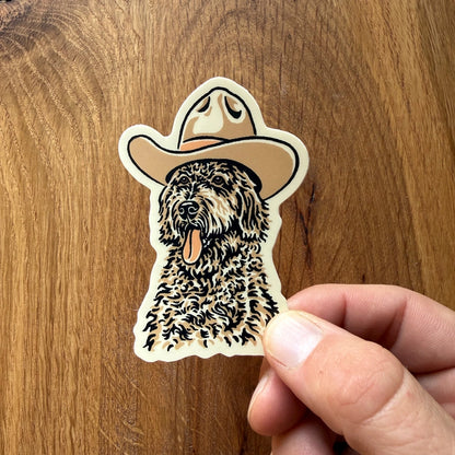 Goldendoodle Cowdog - Vinyl Cowboy Dog Sticker 3"