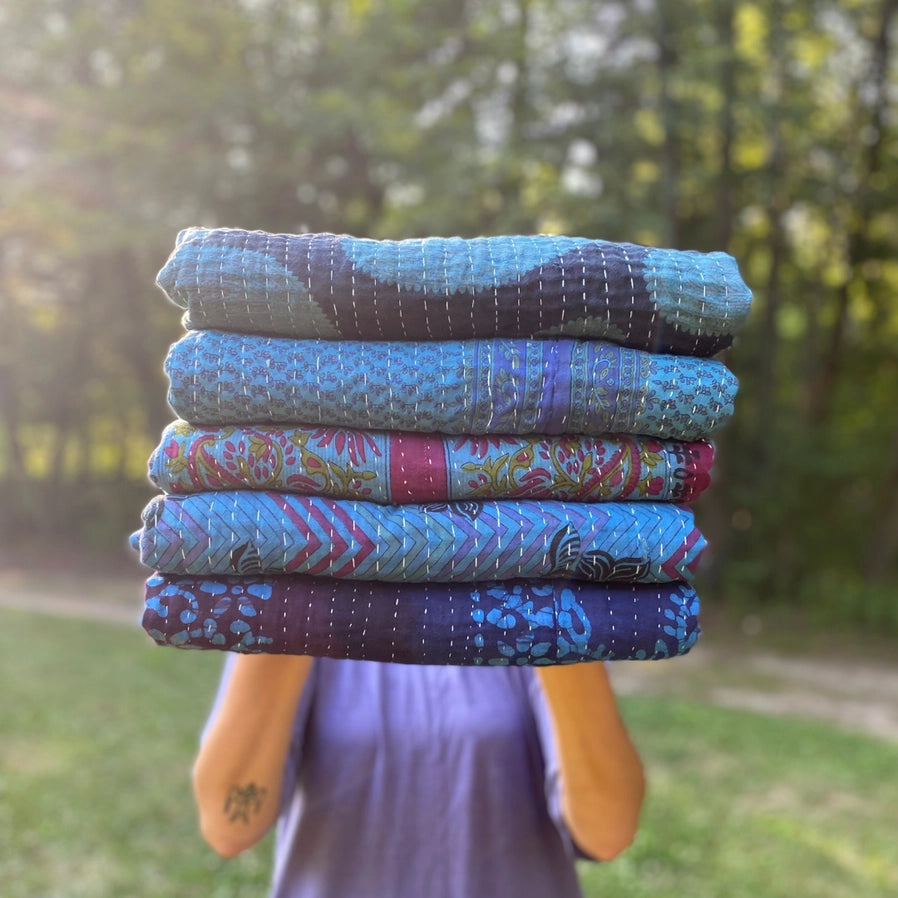 Overdyed Kantha Throw Blanket