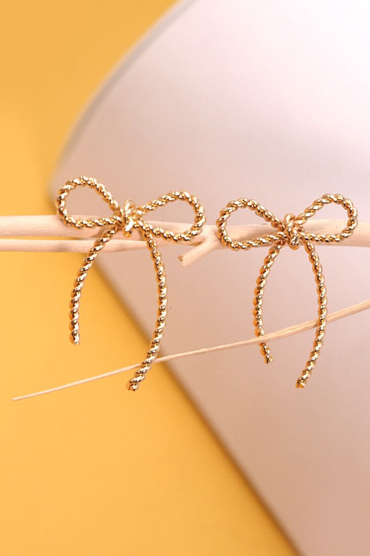 Rope Bow Stud Earrings - Gold