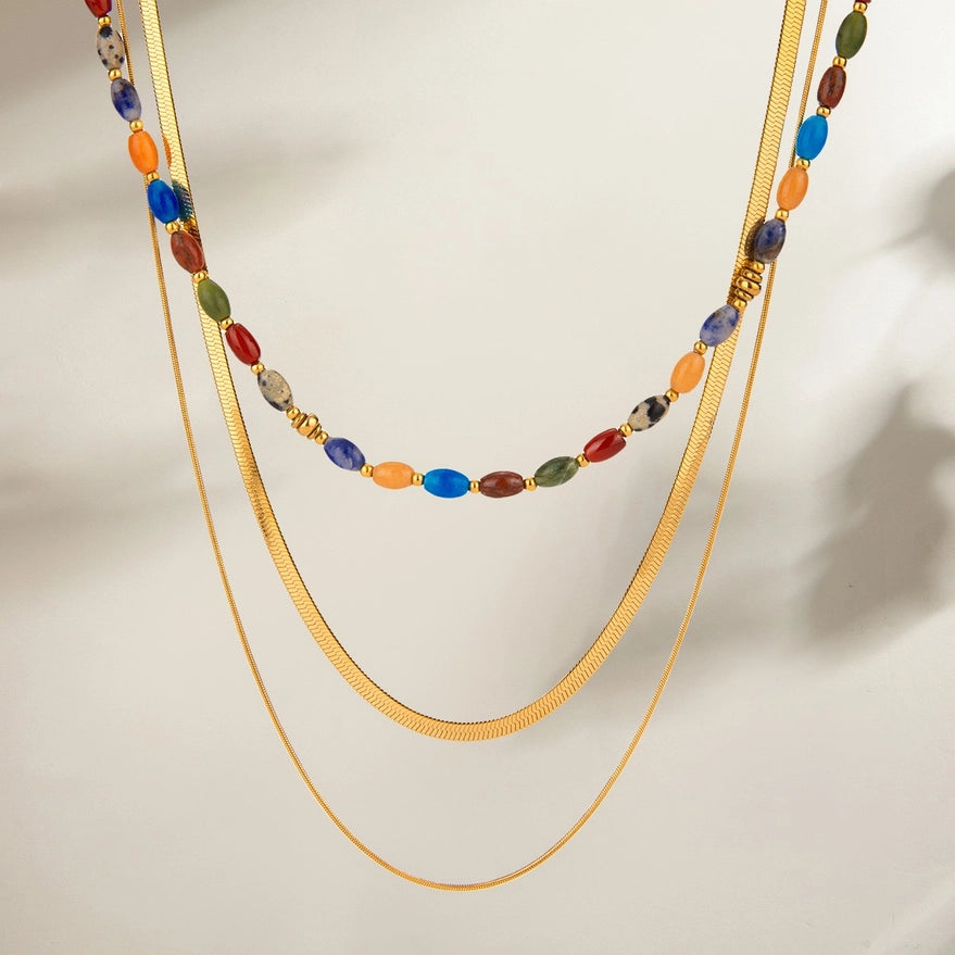Natural Stone Stainless Steel Necklace