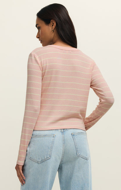 Ferris Henley Striped Top - Washed Pink