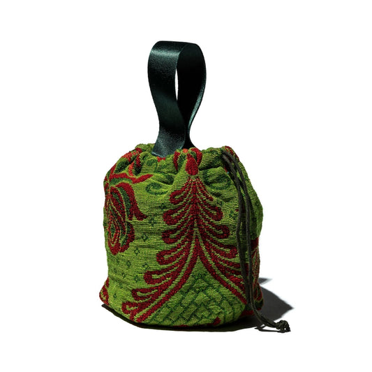 Jacquard Fabric Drawstring Bag - Green