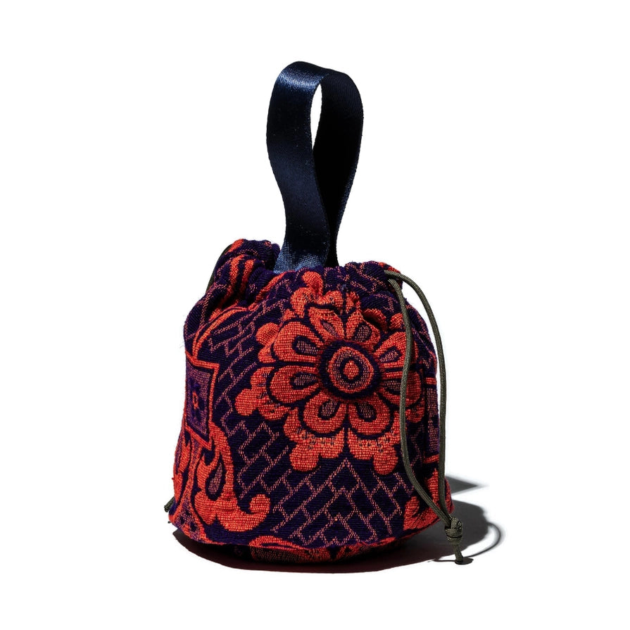 Jacquard Fabric Drawstring Bag - Navy Blue