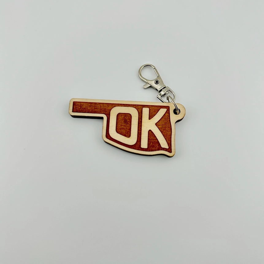 OK State Wooden Keychain - Natural