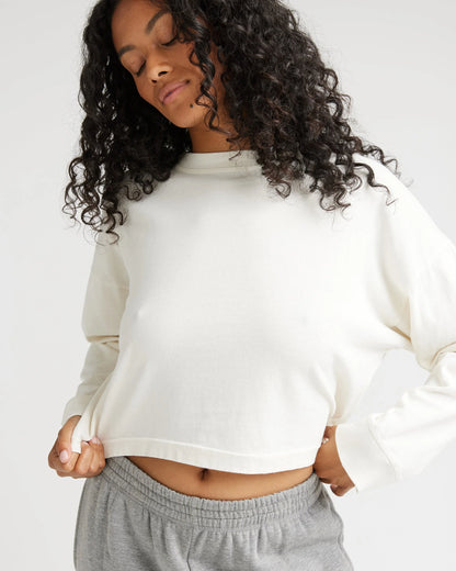 Relaxed Crop Long Sleeve Tee - Bone