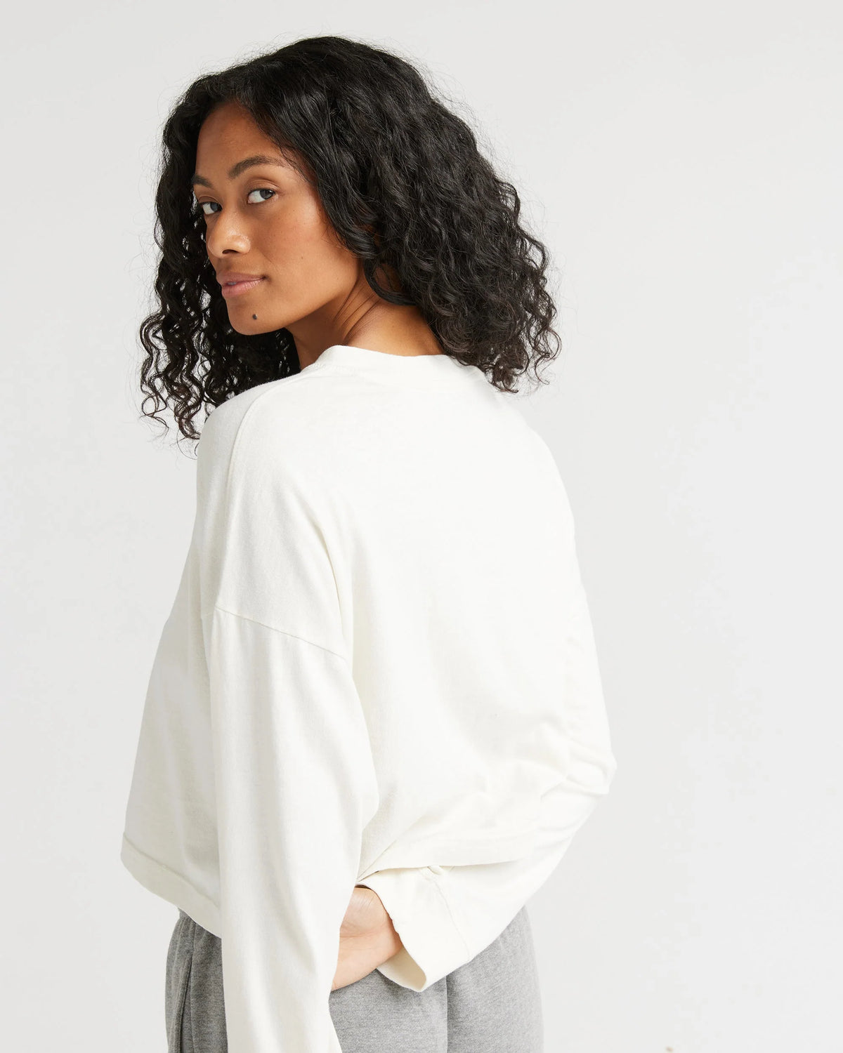 Relaxed Crop Long Sleeve Tee - Bone