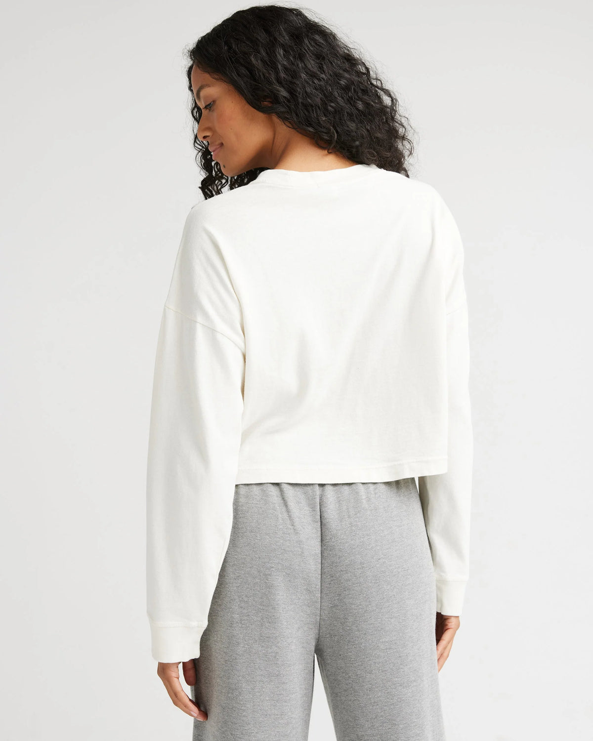 Relaxed Crop Long Sleeve Tee - Bone