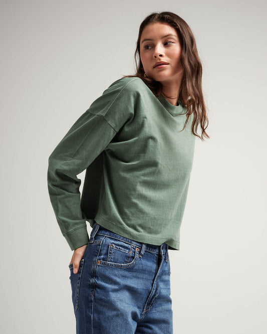 Relaxed Crop L/S Tee - Sage Leaf