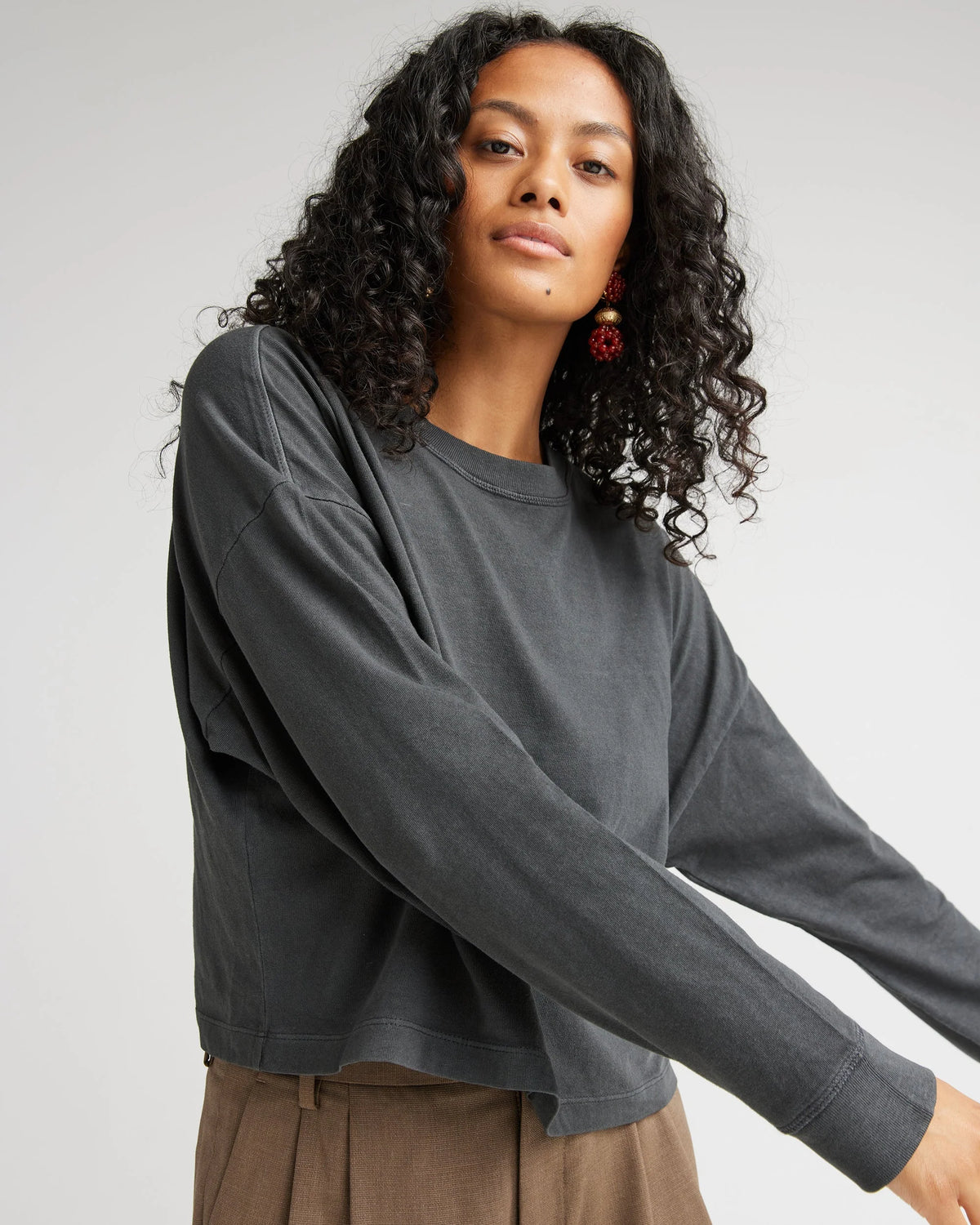 Relaxed Crop Long Sleeve Tee - Stretch Limo