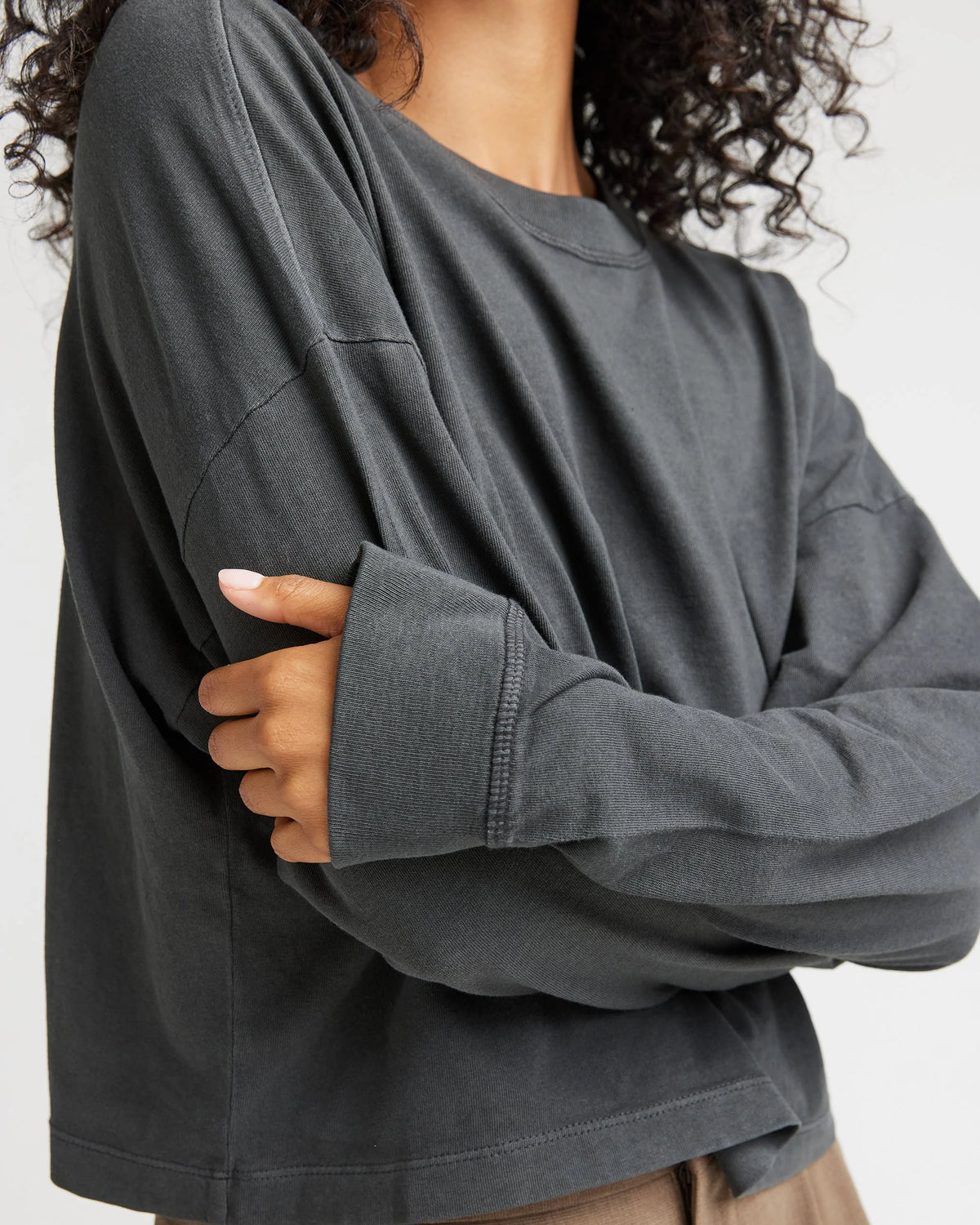 Relaxed Crop Long Sleeve Tee - Stretch Limo