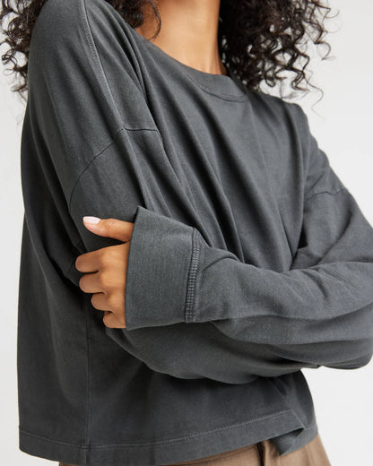 Relaxed Crop Long Sleeve Tee - Stretch Limo