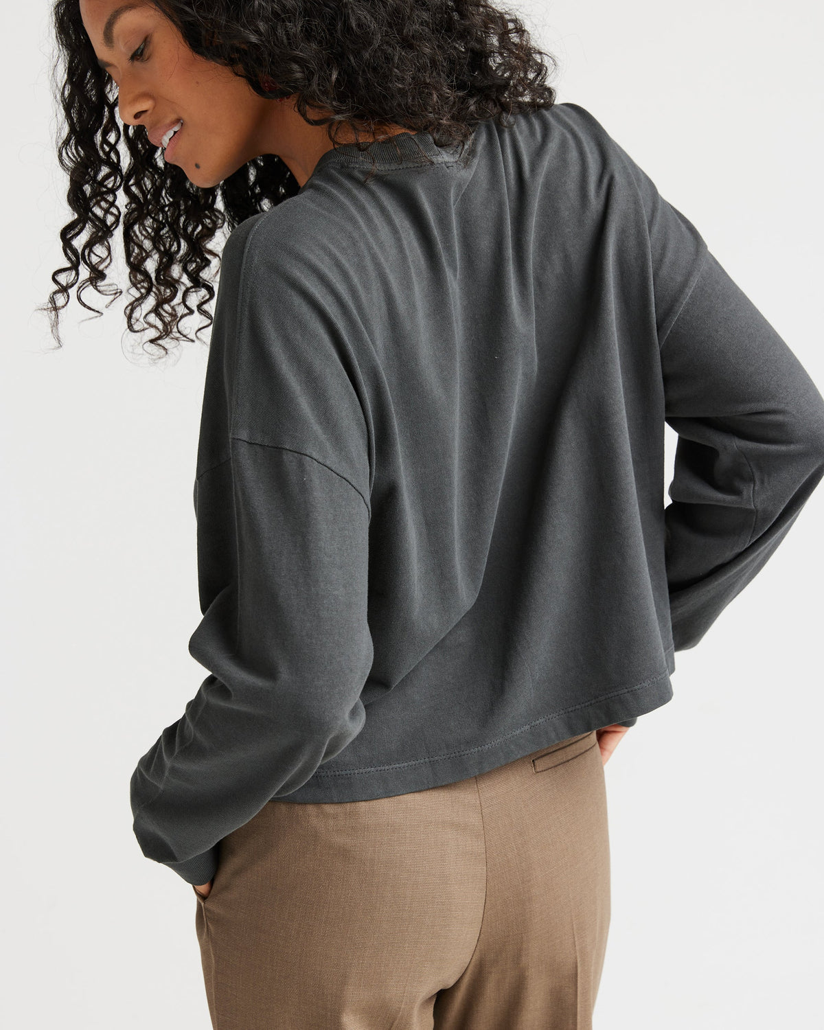 Relaxed Crop Long Sleeve Tee - Stretch Limo