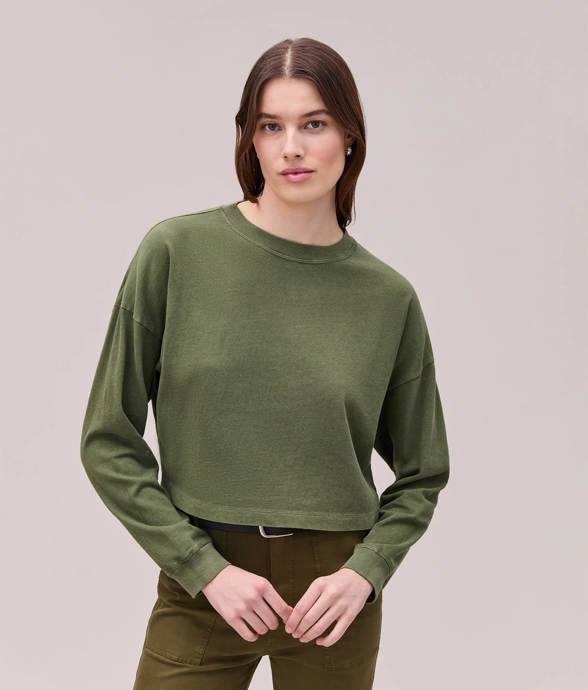Relaxed Crop Long Sleeve Tee - Cypress