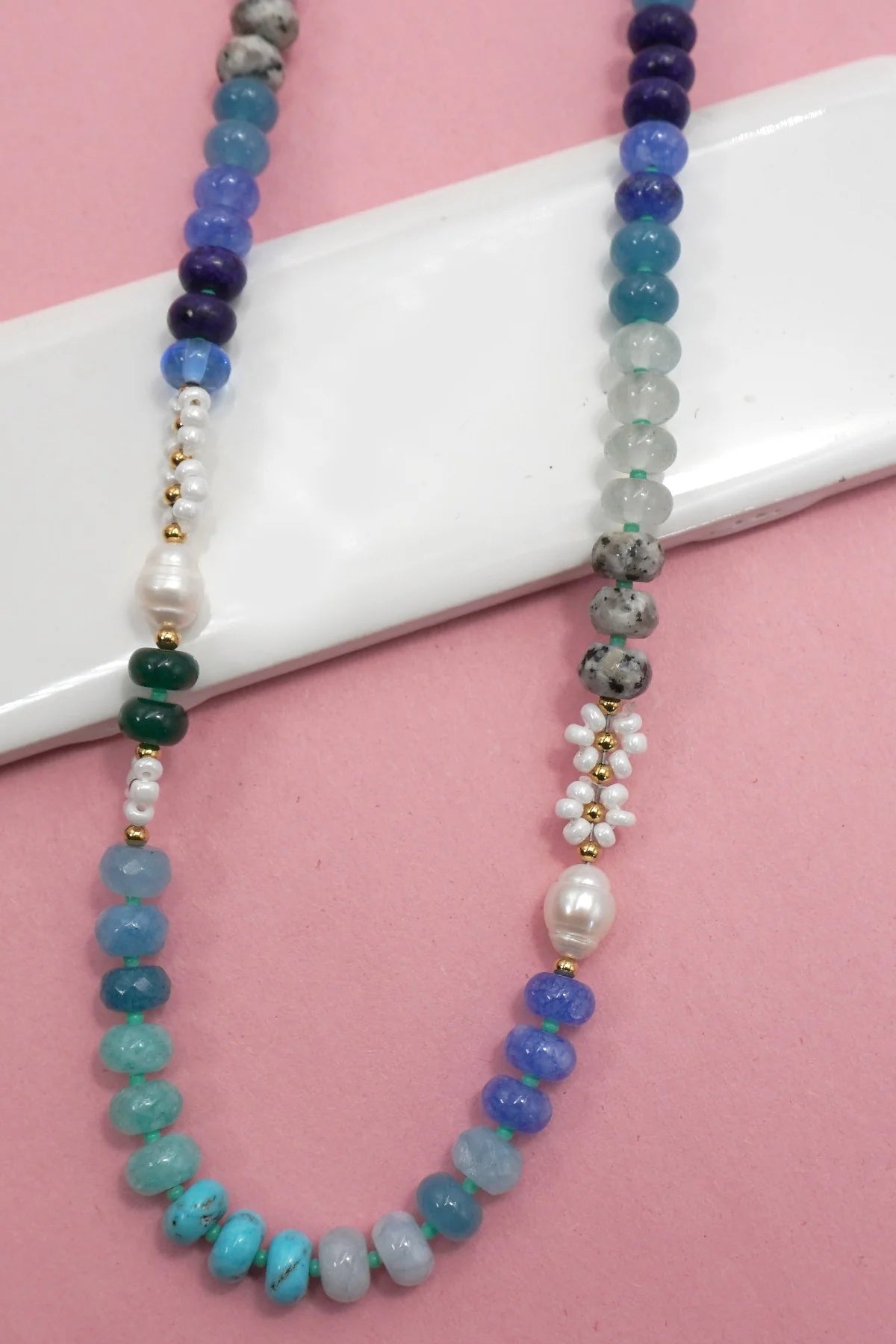 Stone Agate Glass Necklace - A