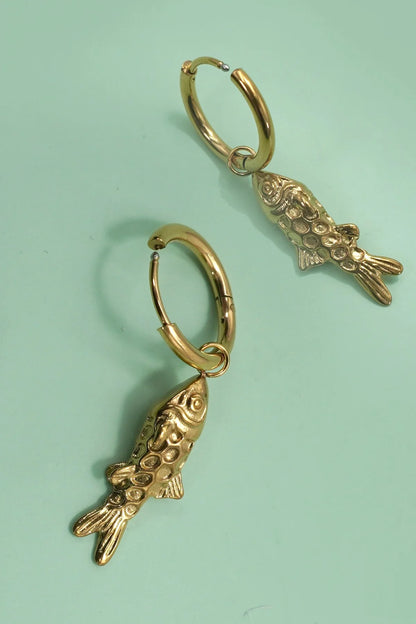 18K Stainless Steel Tarnish Free Fish Earrings