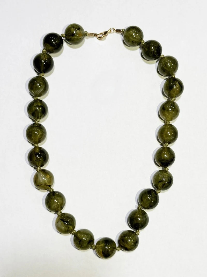Stone Agate Glass Necklace - Olive