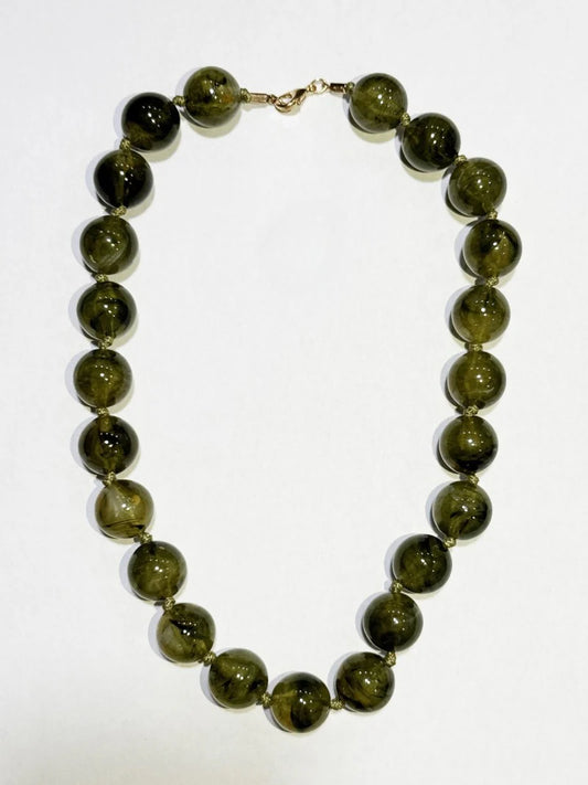 Stone Agate Glass Necklace - Olive