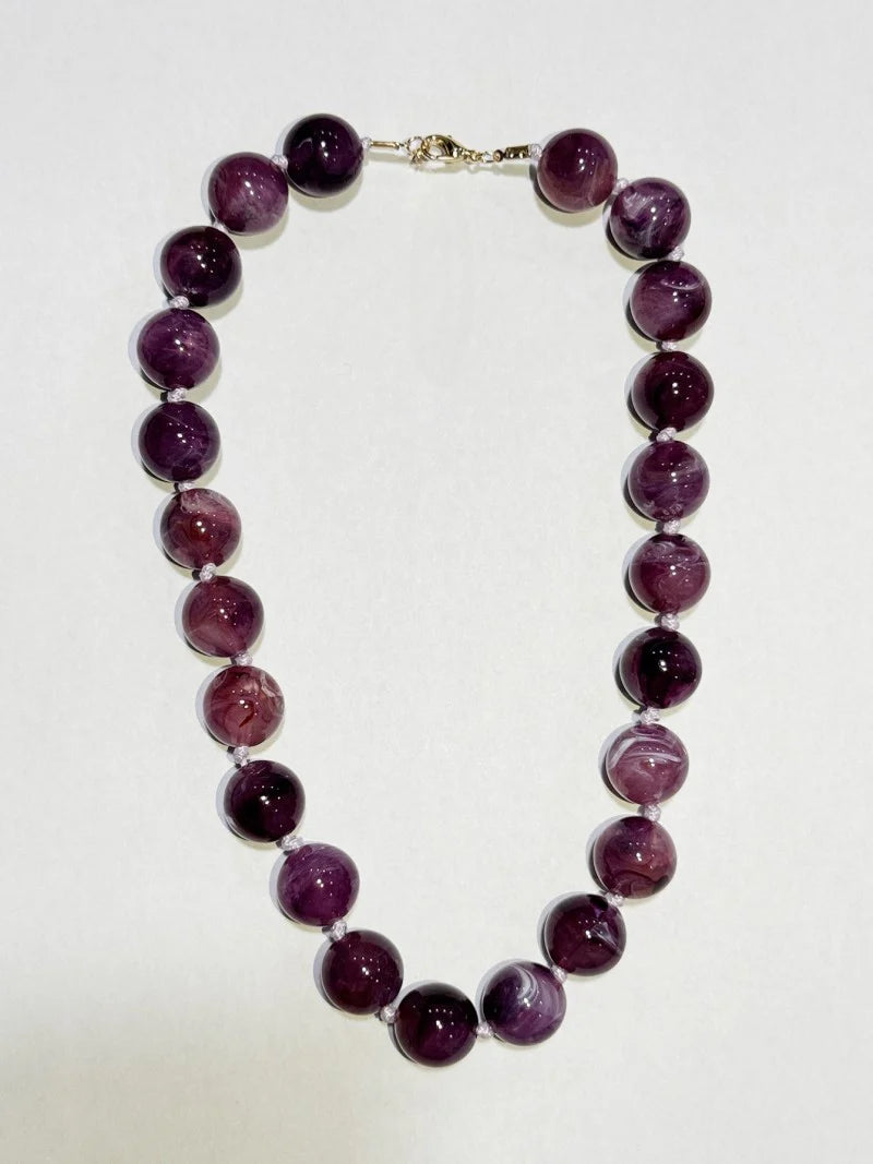 Stone Agate Glass Necklace - Purple