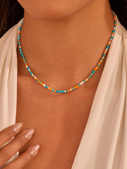 Stainless Steel Beaded Necklace - Turquoise