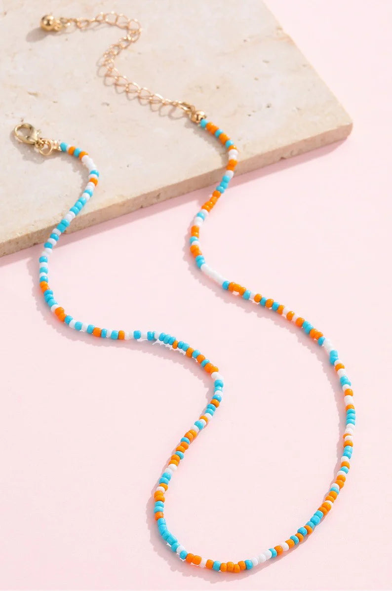 Stainless Steel Beaded Necklace - Turquoise