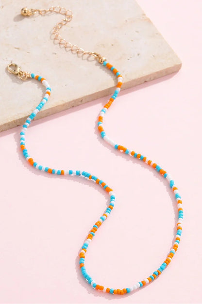 Stainless Steel Beaded Necklace - Turquoise