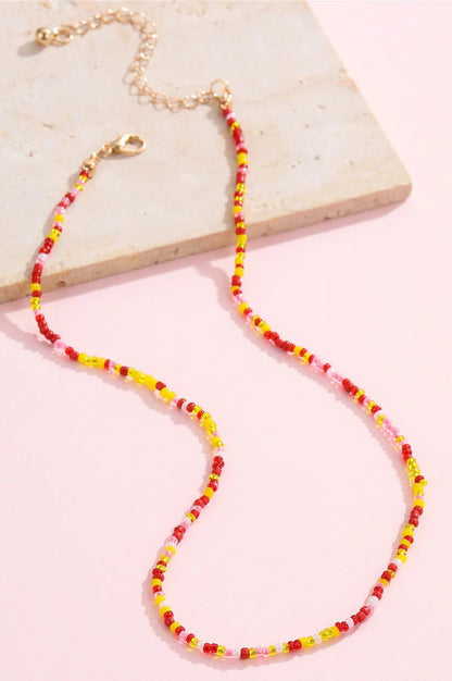 Stainless Steel Beaded Necklace - Red