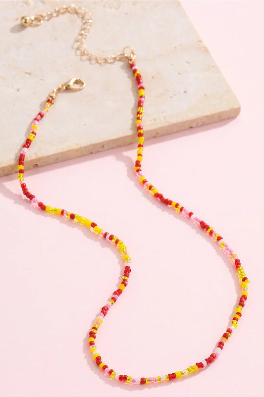 Stainless Steel Beaded Necklace - Red