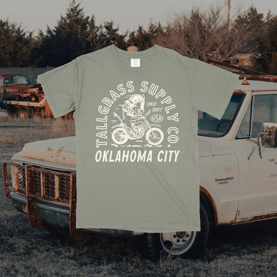 Tallgrass Supply Bison Bike CC Tee - Blue Spruce