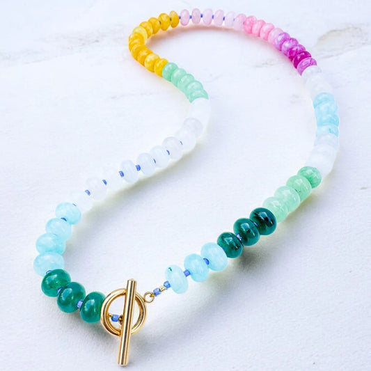 Bold Stone Necklace -Rainbow Quartz