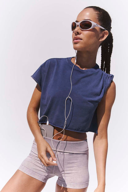 Hot Shot Cropped Tee - True Navy