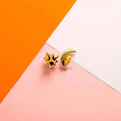 Moon and Star Tiny Stud Earrings