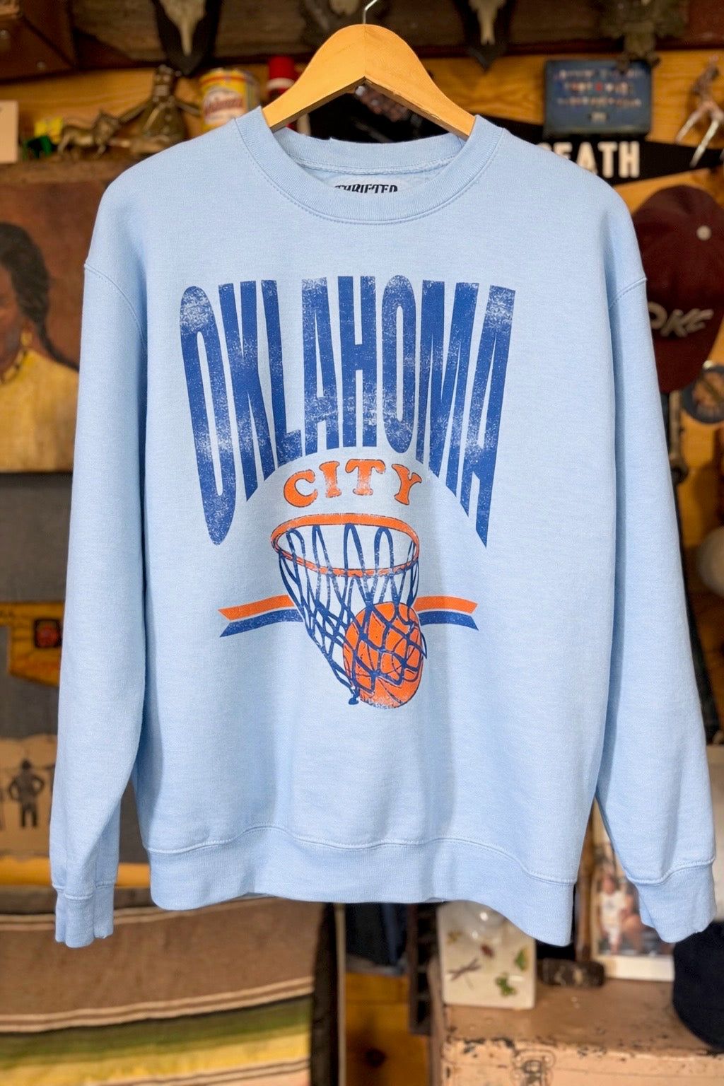 OKC Fade Stripes Thrifted Sweatshirt - Light Blue